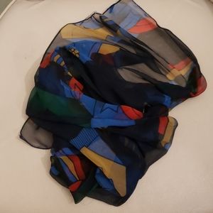 Vintage sheer polyester scarf in abstract colors